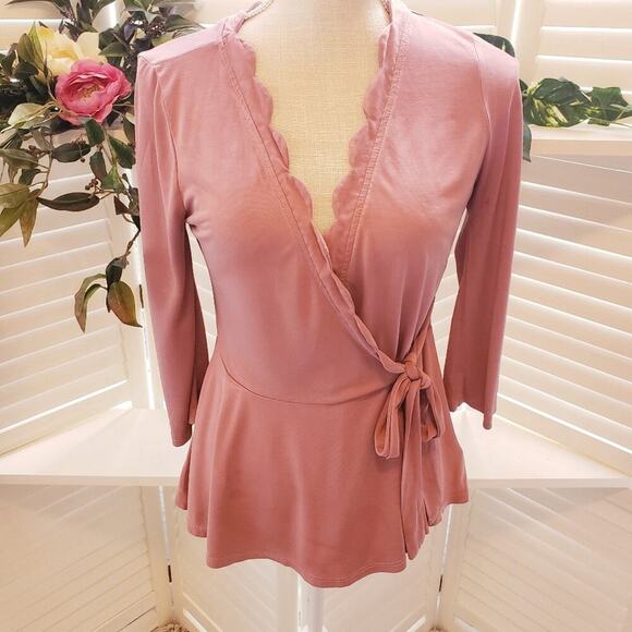 ERI + ALI PINK WRAP BLOUSE WITH RUFFLE SIZE SMALL - Picture 1 of 7